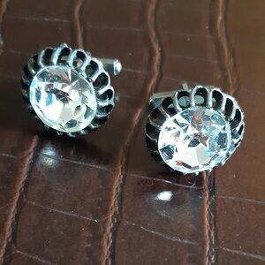 Vintage Cuff Links Cut Glass In Silver Tone Setting ⚡️BUY 3 for $55⚡️